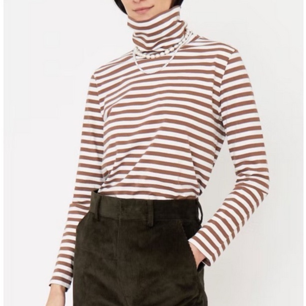 Kule Brown White‎ Striped Long Sleeve Turtleneck Cotton T Shirt Top - XSmall
